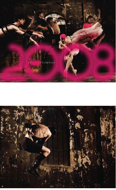 SYDNEY DANCE COMPANY SEASON BROCHURE 2008. Late in 2007 I got a call from Noel Staunton,with no artistic director in place, to generate a new look for the Sydney Dance Company. The first time in 30 years that the dancers were photographed without Graham Murphy’s direction. I was asked to create a brochure that heralded three new works that had not yet been created. It meant an entire re-imaging of the company to ignite new found interest. I assembled the team, photographer Jez Smith, Master Stylist Kelvin Harries, Hair Artist Darren Borthwick and Make Up Artist Natasha Severino, best in their fi elds. My role did not stop with the creation of the images; there were sleepless nights directing contracted graphic designers Frost – but all worth it in the end